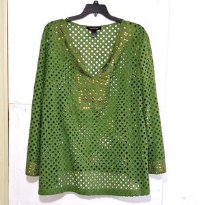 Ashley Stewart Top Plus Sized Lattice Beachy Cottagecore Career Artsy 26W